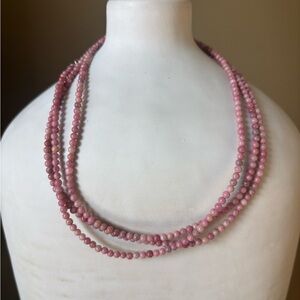 Jay King 48 inch Rhodonite small beaded necklace.  925 Silver